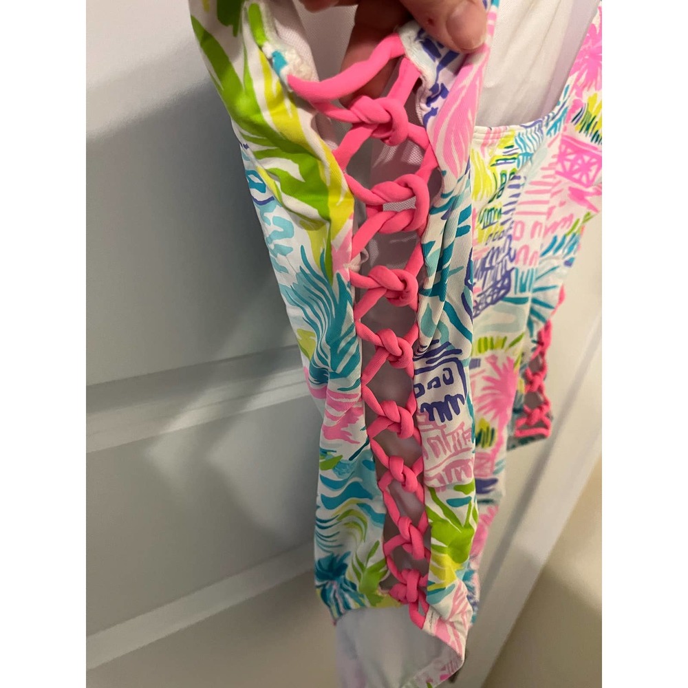 Lilly Pulitzer euc mori tank swimsuit private island sz 10 pink lattice side